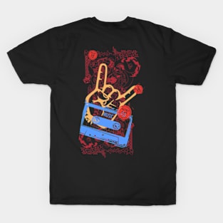 hand of rock with devil horns and cassette T-Shirt